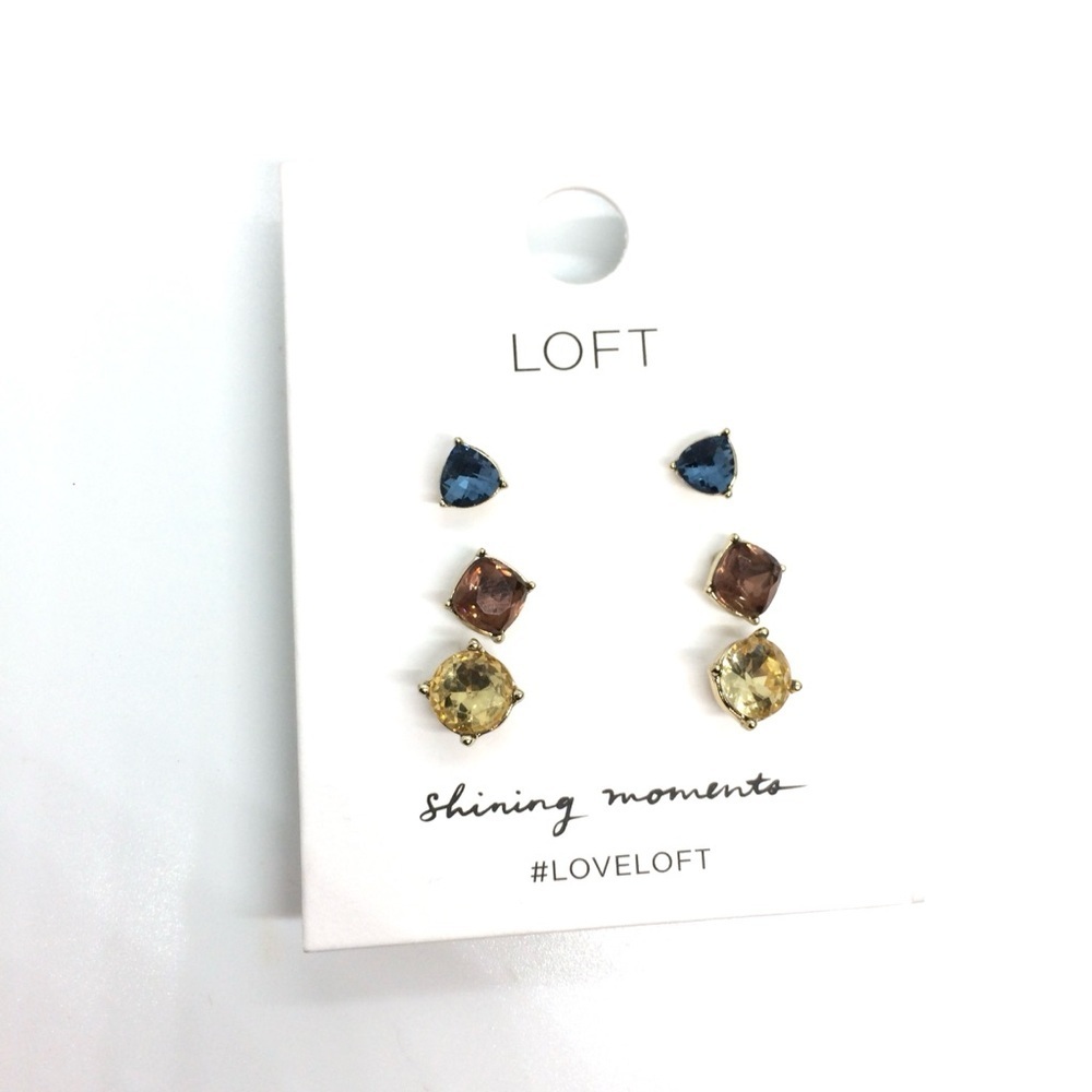 3/$30 NWT ANN TAYLOR LOFT RHINESTONE STUD EARRINGS MULTI-COLOR BLUE PINK YELLOW